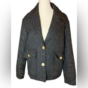 House Of Harlow 1960 Wool Blend Blazer Suit Jacket Women's XS Black Gold